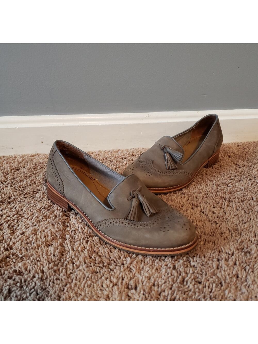 Sebago Claremont Tassel Grey Wingtip Slip On oxford Loafer Womens 7
